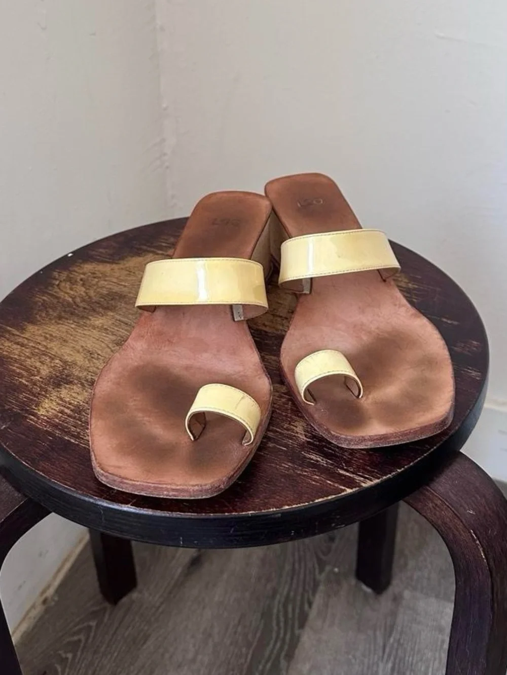 LoQ Yellow Patent Leather Wedge Sandals - Women's Slip-On